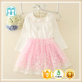 Guangzhou marca duoduo princesa de niños vestidos de fiesta niños peter pan precioso collar blanco pequeñas flores bordadas al por mayor